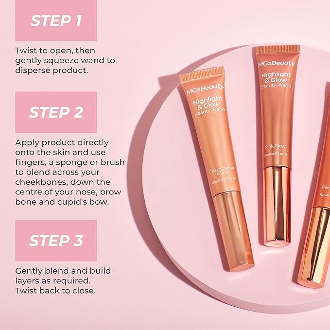 MCoBeauty Highlight & Glow Beauty Wand, Blush Glow, Luminous Highlight for Radiance Skin, Vegan, Cruelty Free Cosmetics