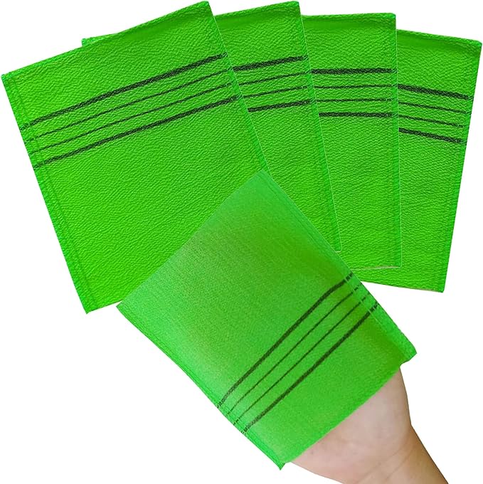 Korean Asian Exfoliating Bath Washcloth Mitt for Remove Dead Skin.Exfoliating Body Scrubber.Exfoliating Gloves for Body Scrub (Green 4)