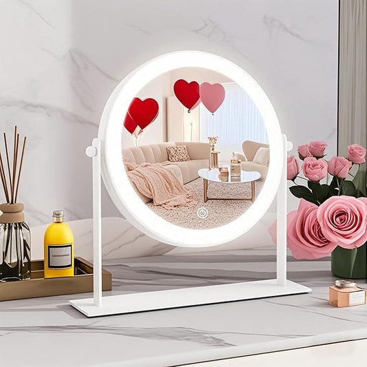 10"x10" Lighted Makeup Mirror, Vanity Mirror with Lights, Dimmable Touch Screen, Light up Mirror, Portable Travel Mirror, Cosmetic Mirror for Makeup Desk, 360Β° Rotation, Women Gift