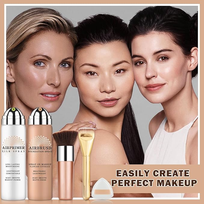 AIUEO Airbrush Foundation Makeup Spray Magic Minerals Airbrush Foundation,Lightweight Flawless Airbrush Spray Makeup Primer with Brush-01 Natural