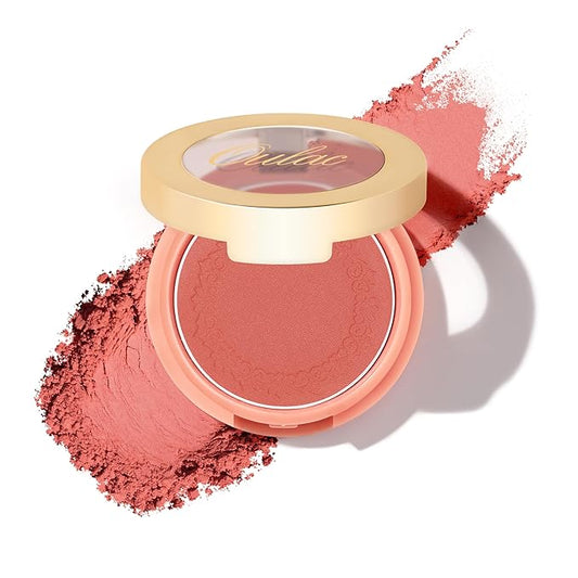 Oulac Blush Face Coral Matte | Pigmented Powdery Cream Blusher Warm Skin Light Medium| Natural Matte | Light Weight&Blendable| Cruelty-Free Blush| 12 Forever Young 4.8g