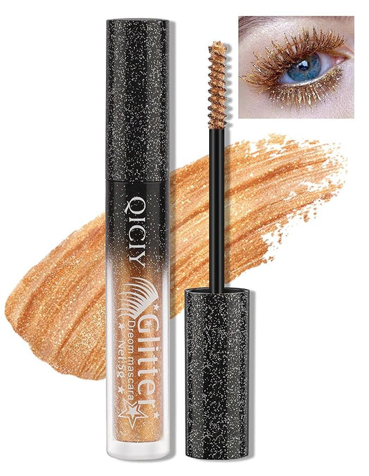 Glitter Mascara, Colored Mascara, Define Long Lasting & Waterproof Curling Eyelashes, Diamond Sparkle Mascara, Voluminous Lengthening Mascara for Women Party Stage Use #Gold mascara