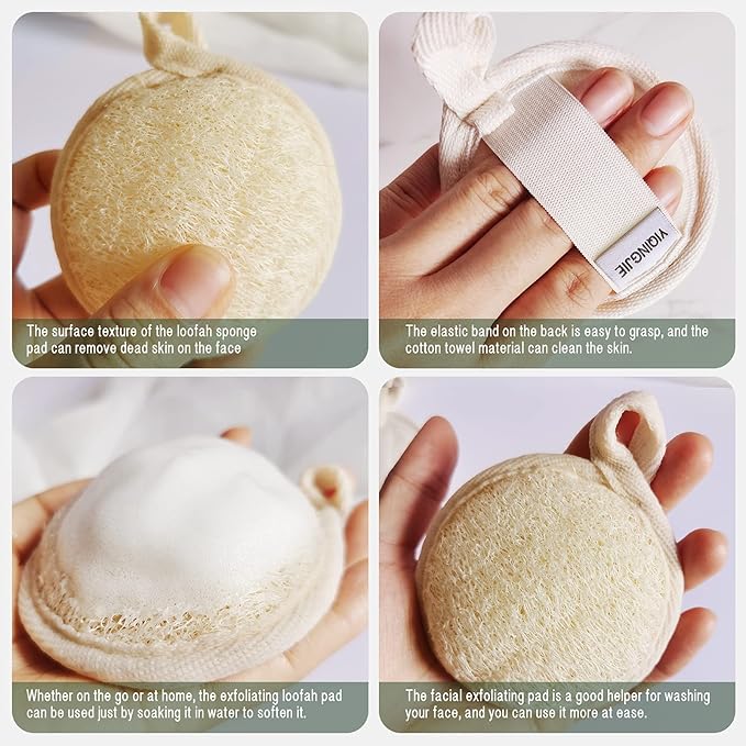 Natural Loofah Sponge Exfoliating Body Scrubber and Soft and Easy Foaming Face Exfoliating Loofah Pad Scrubber