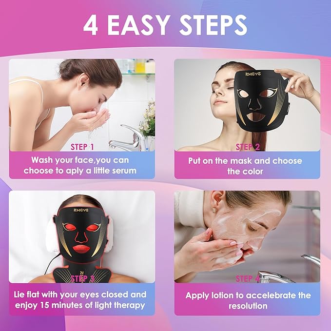 Red-Light-Therapy-for-Face and Neck, 7 Colors LED Facial Light Therapy Mask - Birthday, Christmas, Mothers Day, Valentines Day, Self Care Gifts for Her Women Mom Best Friend Wife Teacher (Black)