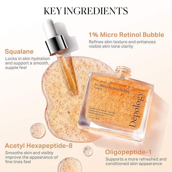 1% Retinol Face Oil with Firming, Smoothing & Glowingβ Retinol Serum for Face, Lightweight Squalane Facial Oil for Fine Lines, Texture & Anti-Aging, Gentle for All Skin 1.01 fl oz