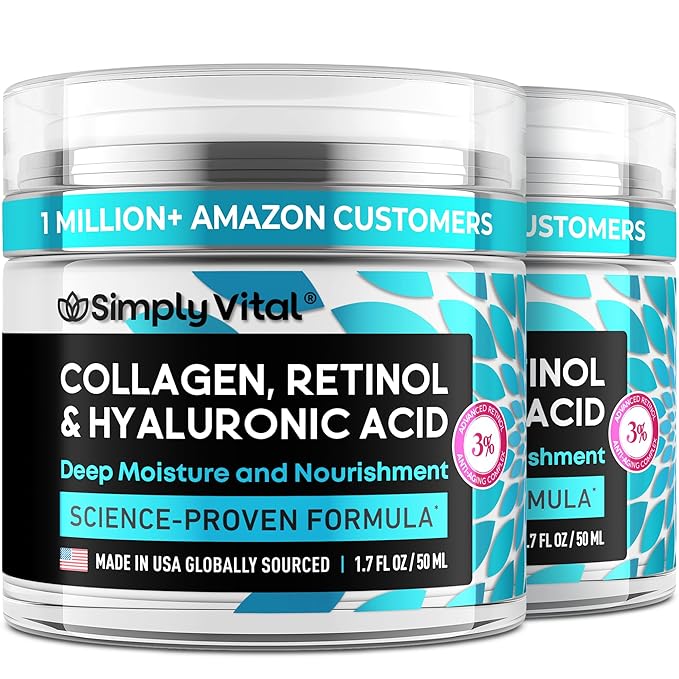 SimplyVital Collagen Face Moisturizer - Anti-Aging Retinol Cream for Face, Neck & DΓ©colletΓ© with Hyaluronic Acid - Made in USA, Daily Moisturizer Face Cream, 2-Pack