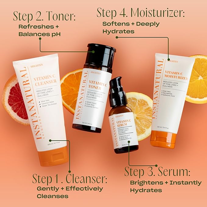 InstaNatural Vitamin C Face Toner, Brightens, Balances pH and Reduces Signs of Aging, Fine Lines and Wrinkles, with Witch Hazel, Lavender and Geranium Oils, 4 Fl Oz - 3 Pack
