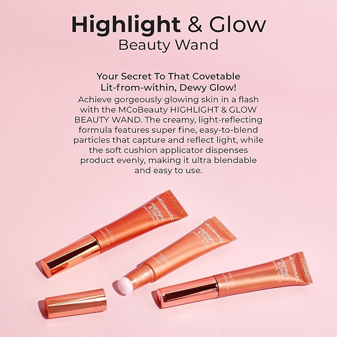 MCoBeauty Highlight & Glow Beauty Wand, Champagne Glow, Luminous Highlight for Radiance Skin, Vegan, Cruelty Free Cosmetics