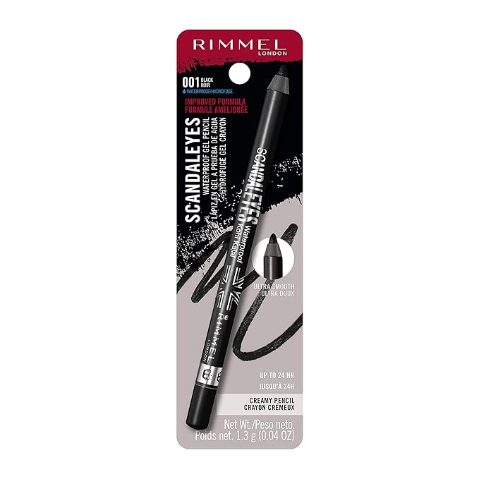 Rimmel London Exaggerate Auto Waterproof Eye Definer Blackest Black 2 Count & Scandaleyes Waterproof Gel Pencil Eyeliner Black