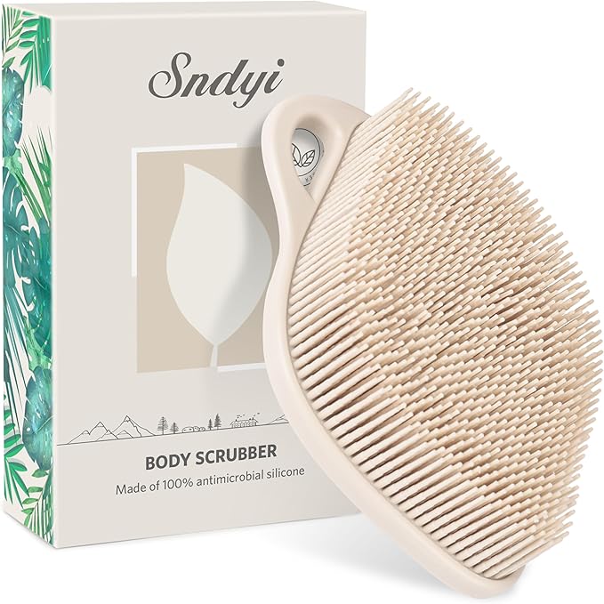 Sndyi Silicone Body Scrubber, Gentle Exfoliating Body Scrubber for Sensitive Skin, Leaf Shaped Shower Scrubber with Lathering Bristles, 2pcs