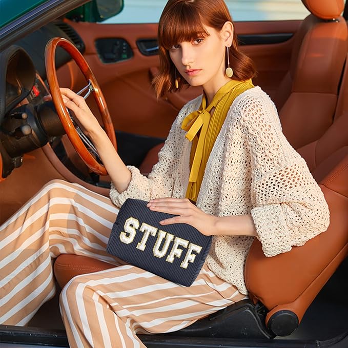 MAGEFY Small Makeup Bag for Purse Portable Makeup Pouch with Compartments Corduroy Make up Bag for Women Travel Cosmetic Essential (Dark Gray, STUFF)