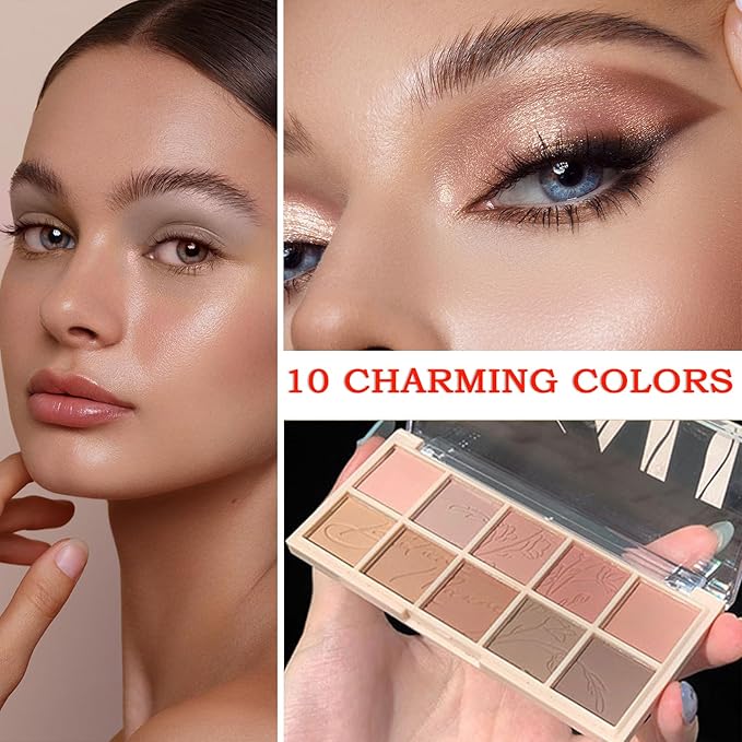 10 Colors Makeup Naked Eyeshadow Palette,Nude Matte Shimmer Eyeshadow Palette,Natural Glitter Pigment Eye Shadow Pallete Set Long Lasting & Waterproof Smokey Eye Professional Beauty Makeup Kit #6
