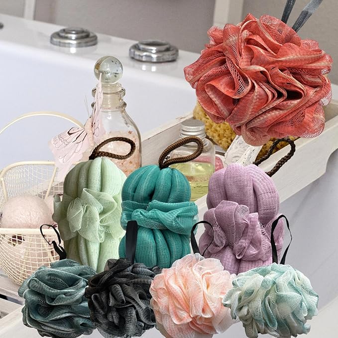 Large Exfoliating Loofah Puff Loufas Lofa Sponges Shower Loufah, Loafas Shower Scrubby Bath Pouf Sponge for Body - WineRed 50g