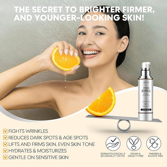 Vitamin C Serum for Face, Anti Aging 20% Super C Serum With Vit C Hyaluronic Acid, Vitamin E, Peptides, Collagen for Dark Spot Remover for Face, tighten, firming, lift, Brightening-1.7 Fl Oz
