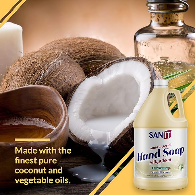 Sanit Silky Clean Antibacterial Liquid Gel Hand Soap Refill - Advanced Formula with Coconut Oil and Aloe Vera - All-Natural Moisturizing Hand Wash - Made in USA, Hawaii Tropical, 1 Gallon
