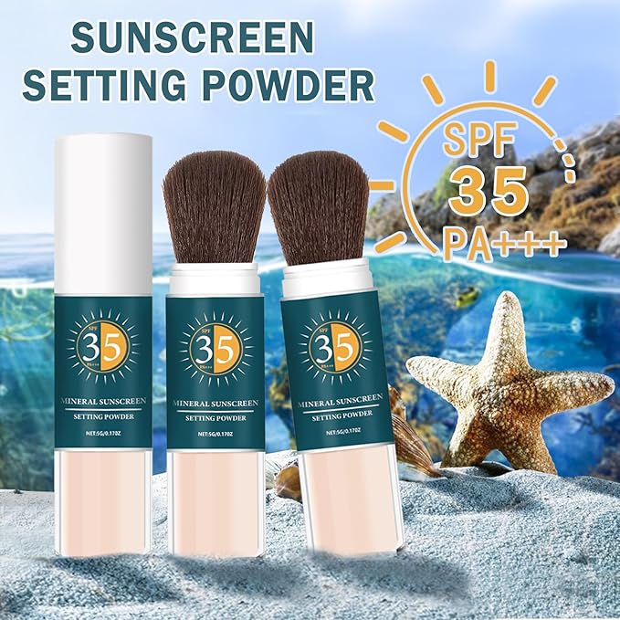 2PCS Mineral Sunscreen Powder SPF 35 for Face Oil Control Long Lasting Sunscreen Powder for Face Natural Light Breathable #01 Translucent