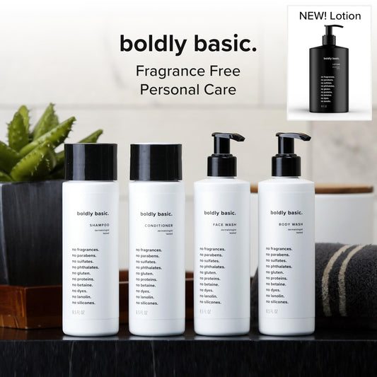 Boldly Basic Fragrance Free Shampoo - Gentle on Sensitive Skin and Hair - Unscented - Dermatologist Tested - No Sulfates, Parabens or Gluten - Non Comedogenic and Hypoallergenic