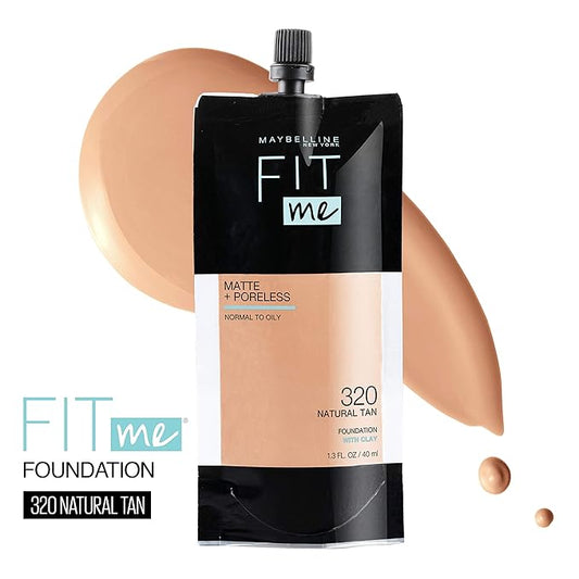 Maybelline New York Fit Me Matte + Poreless Liquid Foundation, Pouch Format, 320 Natural Tan, 1.3 Ounce