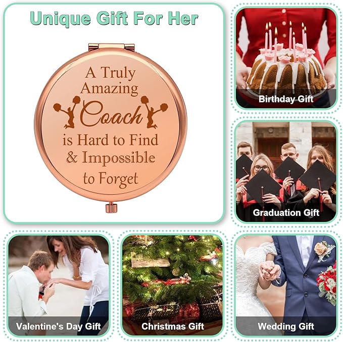 Cheer Coach Gift Compact Makeup Mirror Appreciation Gifts for Cheerleader Coach Cheer Mom Gift Sports Coach Gift Cheer Team Gift Folding Makeup Mirror Birthday Thanksgiving Retirement Gifts