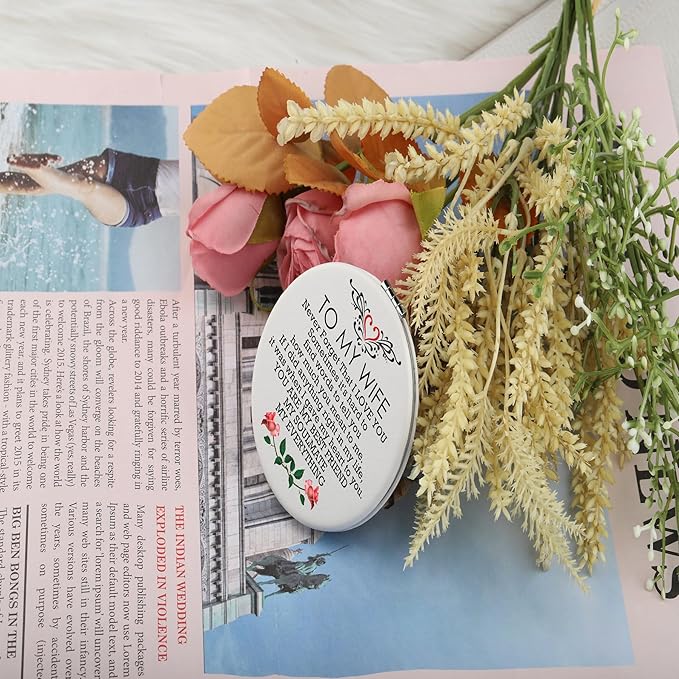 LQRI to My Wife Makeup Mirror I Love You Wife Gift Valentine Day Anniversary Compact Makeup Mirror Wife Thank You Gift
