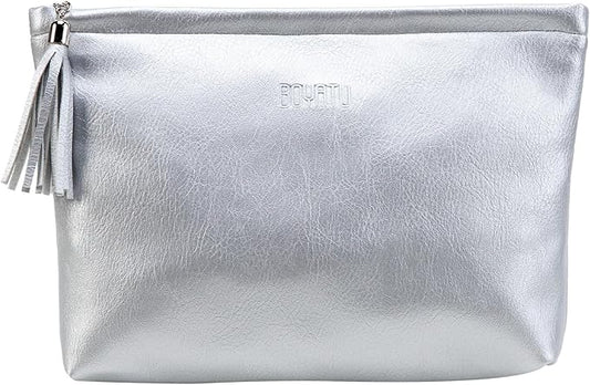 BOYATU Makeup Pouch Small Cosmetic Bag: Cute Pouches for Purse with Tassel - Letter Makeup Bags - Valentine's Day Gifts for Teen Girl (07-Leather Silver)