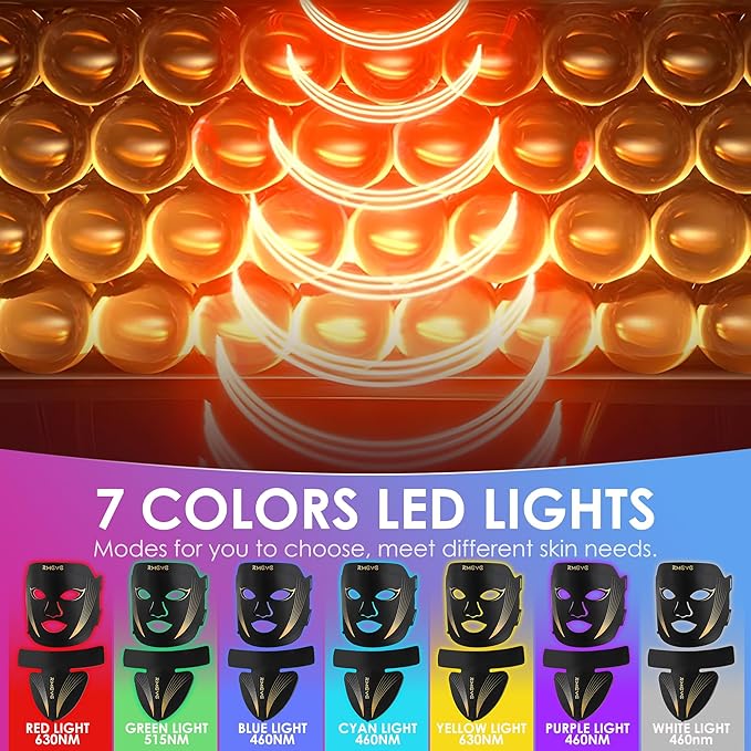 Red-Light-Therapy-for-Face and Neck, 7 Colors LED Facial Light Therapy Mask - Birthday, Christmas, Mothers Day, Valentines Day, Self Care Gifts for Her Women Mom Best Friend Wife Teacher (Black)