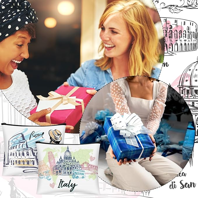 9 Pcs Italy Cosmetic Bag New York Souvenir Zipper Pouch Los Angeles Souvenir Gifts Italy Paris Broadway Alaska Makeup Purse for Girls Women Traveler Birthday Christmas Party Favors