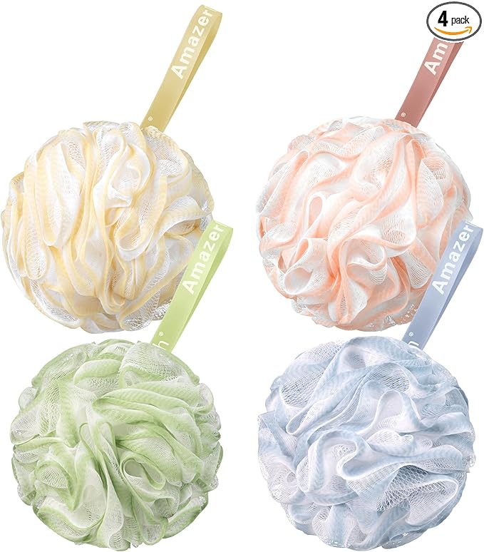 AmazerBath Loofah Sponge 75g/Piece, Exfoliating Bath Sponge Body Scrubber - Loofa Set of 4 - Cotton Candy Quartet, Large
