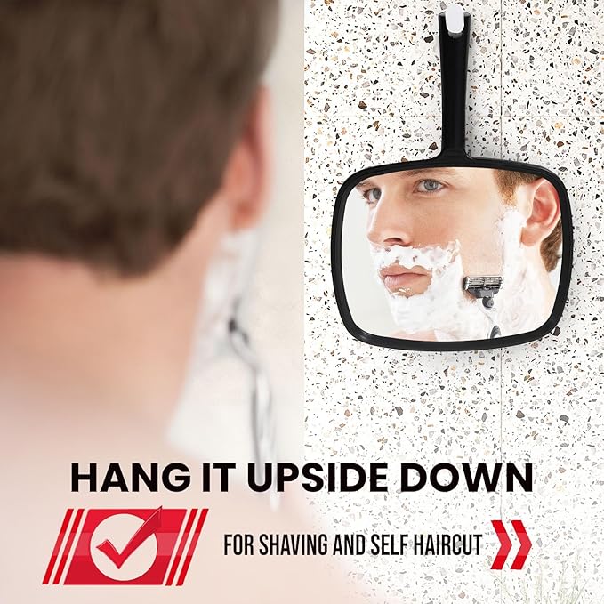 MIRRORVANA Hand Mirror with Ergonomic Handle - Handheld Mirror for Makeup, Home Haircuts, Dental and Barber Use, 8β x 11β (Black)