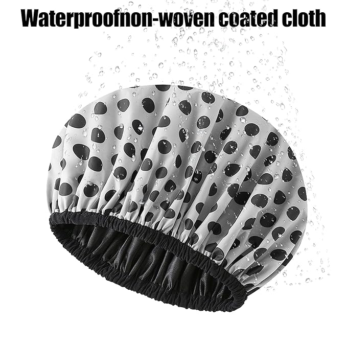 2 Pcs Shower Caps for Women Reusable Waterproof Double Waterproof Layers Bathing Hat large Shower Cap for Women (Black Red)