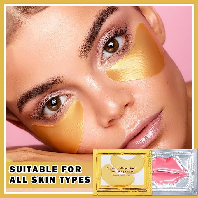 30PCS Lip Mask & Under Eye Mask Pink Lip Masks 24k Gold Eye Mask Patches for Puffy Eyes Effectively Moisturizing Lip & Eye Skin Reducing Fine Lines & Dark Circle