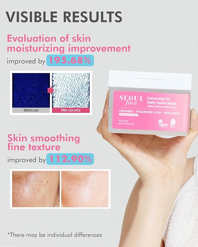 DERMAL Seoul Face Ceramide 3X Daily Quick Mask 36 Sheet β Korean Skincare Vegan Tencel Facial Masks - Intensive Moisturizing, Elasticity Mask Sheets with Hyaluronic Acid, Panthenol, Adenosine