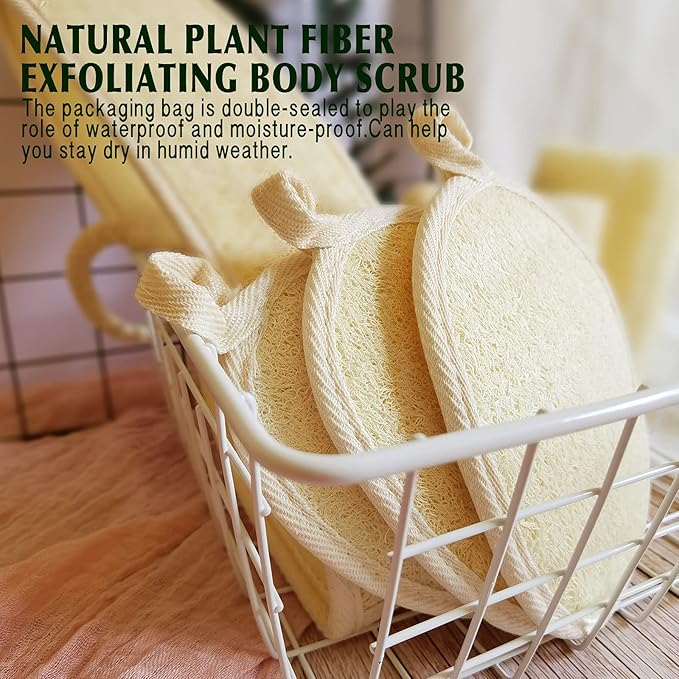 Natural Loofah Sponge Exfoliating Body Scrubber and Soft and Easy Foaming Face Exfoliating Loofah Pad Scrubber