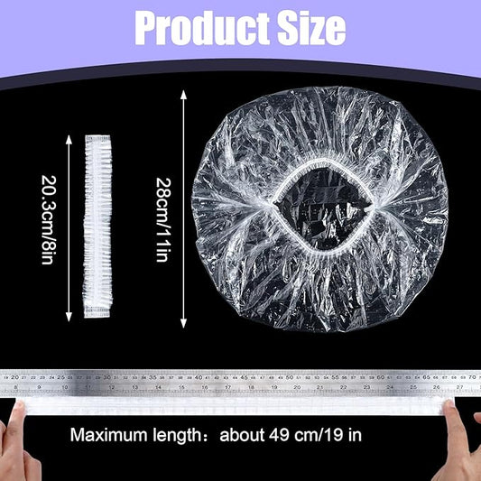 200 Pcs Disposable Shower Caps,19 Inch Plastic Shower Cap for Women,Elastic Large Thick Waterproof Bath Cap,Plastic Clear Hair Caps for Bathing,Hair Care,Home Use,Salon,Spa,Hotel,Travel