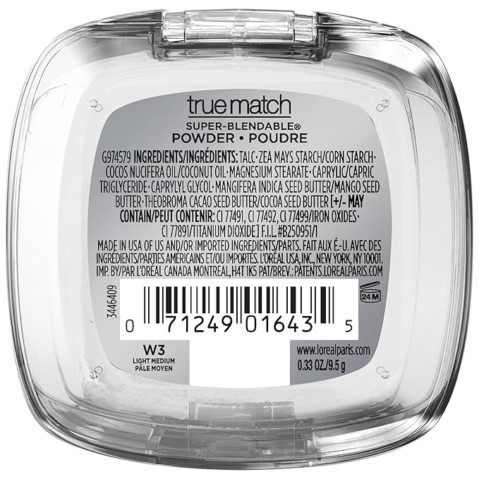 L'Oreal Paris True Match Super Blendable Oil Free Foundation Powder, W3 Light Medium, 0.33 oz, Packaging May Vary
