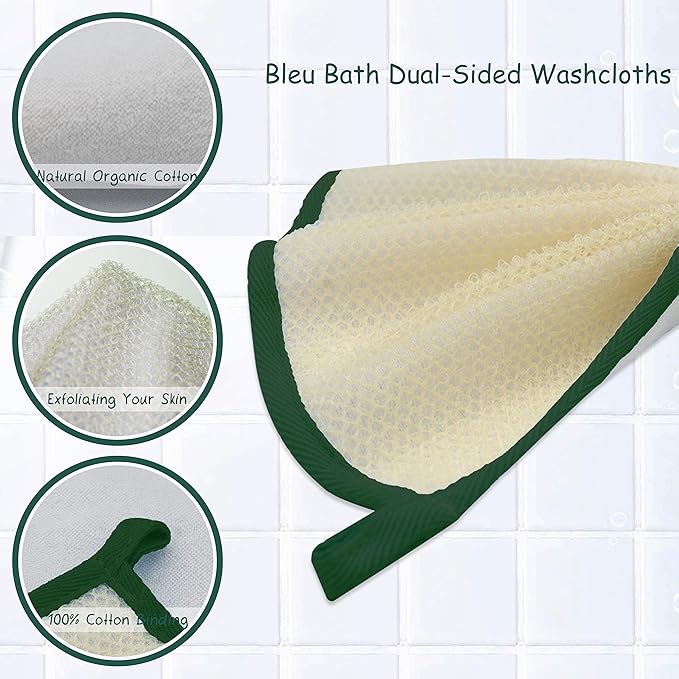 (6 Pack) Dual-Sided Exfoliating Skin Towel Natural Terry Body Cloth Scrubber Premium Sturdy Loofah Towel Soft and Buffing Wash Cloth White for Either Oil or Dry Skin