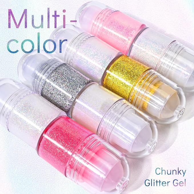 KYDA Roll-on Body Glitter Stick, Chunky Glitter Gel for Face Body Hair, Sparkling Mermaid Chameleon Sequins Paint Jelly, Multiuse Makeup Glitter Gel, Multicolor 04