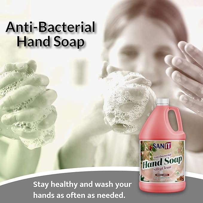 Sanit Silky Clean Antibacterial Liquid Gel Hand Soap Refill - Advanced Formula with Coconut Oil and Aloe Vera - All Natural Moisturizing Hand Wash - Made in USA, Holiday Aroma, 1 Gallon