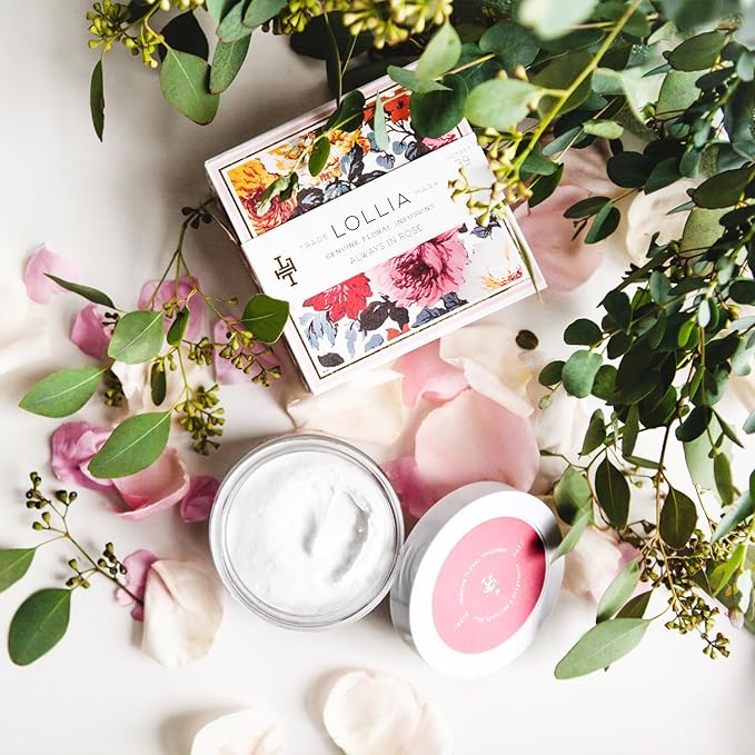 LOLLIA Always in Rose Body Butter, 5.5 oz. - Rose & Hibiscus Fragrance β Shea Butter & Cocoa Butter, Body Lotion for Women, Hydrating & Smooth Body Moisturizer