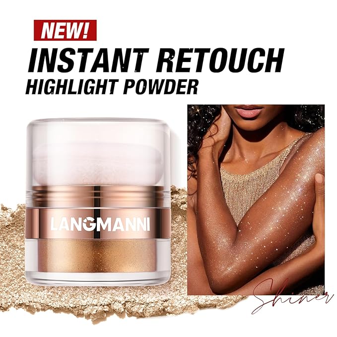 Glitter Body Highlighter Powder Body Shimmer Sparkle Face Highlighter Powder for Face Eyes Body Glow Makeup With sponge head(Purple)