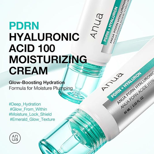 ANUA PDRN Hyaluronic Acid 100 Moisturizing Cream, Lightweight Hydrating Moisturizer with Salmon PDRN, Hyaluronic acid, Collagen for Glass Skin, Korean Skin Care (60ml / 2.02 fl. oz)