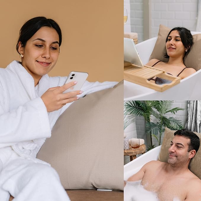 Luxury Bath Pillow for Tub - Thick and Comfortable Bathtub Pillow Support for Head and Neck and Back - Washable Quick-Drying Bath Pillows - Bath Cushion for Home Spa - Fits Any Bathtub - Sand