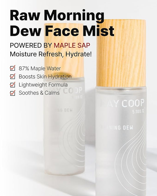 MAY COOP Raw Morning Dew Face Mist β Korean Hydrating Facial Spray with 87% Maple Water & Hyaluronic Acid - Refreshing & Lightweight Formula for Sensitive Skin, 2.71 fl.oz.