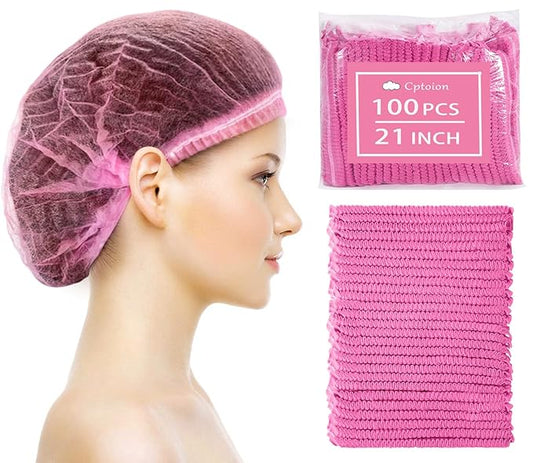 100 Pieces Non-Woven Hair Nets,Disposable Bouffant Caps,20 Inch Elastic Head Cover,Pink Disposable Hair Nets,Hair Net for Food Service,Beauty Salon Cosmetics Spa Men & Women(Pink)