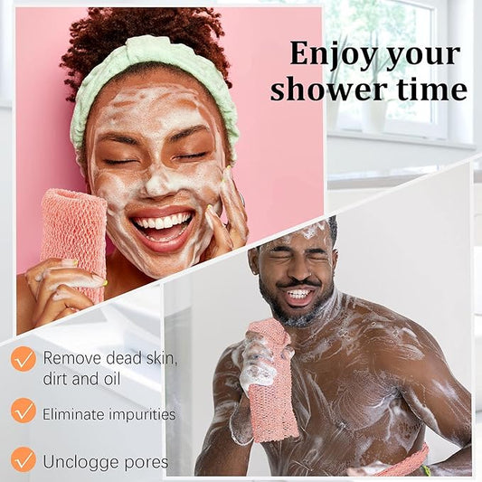 2 Pieces African Net Sponge Exfoliating Net African Body Scrubber Bath Rag Washcloth Towel Shower Body Back Scrubber Skin Smoother for Daily Use or Stocking Stuffer (Peach Pink, Creamy)