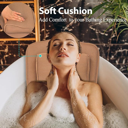 AEROiVi Full Body Bath Pillow with Adjustable Lumbar Roll Pillow Bathtub Cushion with 14 Suction Cups 3D Air Mesh Fit Any Tub Gray Bathroom Accessories Brown