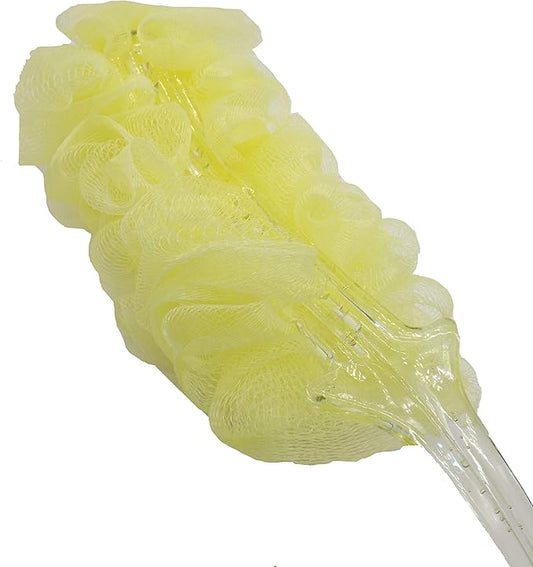 Body Puff Yellow Crystal Handle Soft Brush Shower Bath Sponge Seniors Elderly Disabled Handicap Patients Pregnant Arthritis Sufferers Grandpa Grandma Grandparents Plus an Adhesive Hook (Yellow)