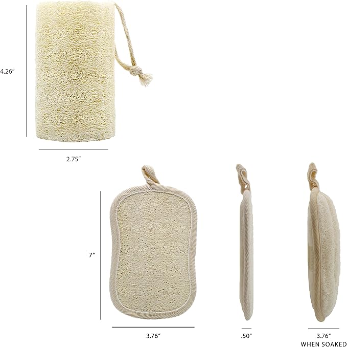 Earth & I Luxury Loofah Pack 4ct: 1 Natural Loofa Plant & 3 Dual-Sided Organic Loofah Pads - Bath & Shower exfoliator for Body & face, Body scrubbers, Travel loofah Bulk, lofas, luffa, loufa, lufas