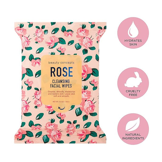 Beauty Concepts Facial Wipe Set - Packs of Face Wipes, Makeup Removing Wipes, Mint, Vitamin C, Strawberry, and Rose