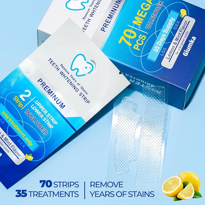 Teeth Whitening Strips 70 Strips (35 Count Pack) -Extra Large Quantity,Enamel-Safe for Sensitive Teeth,White Strips for Teeth Whitening, 35 Treatments/ 5 Weeks Supply,Peroxide Free (70) (70)